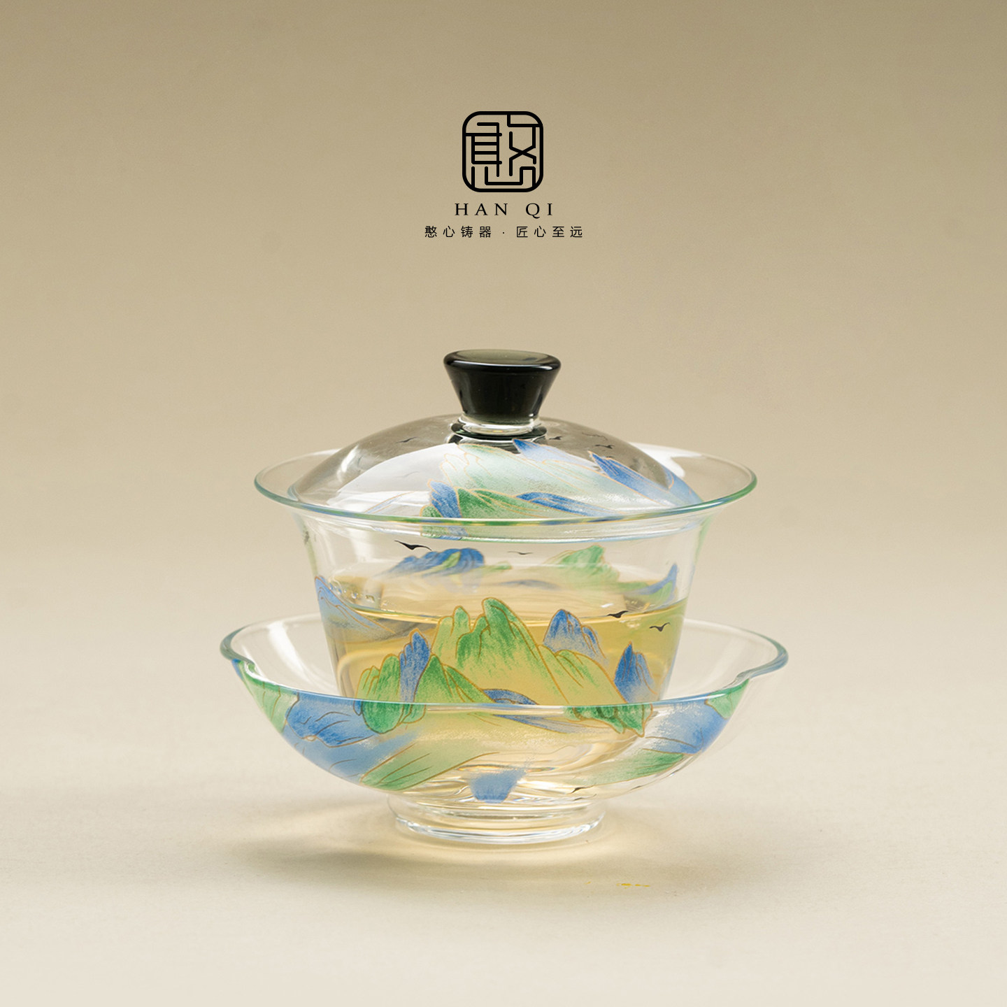 憨器千里江山耐高温玻璃三才盖碗高端家用泡茶碗功夫茶具喝茶杯