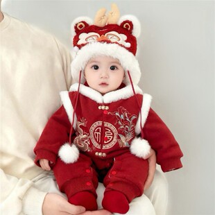 婴儿拜年服冬季连体衣周岁礼服男宝新年外出冬装女宝过年喜庆衣服