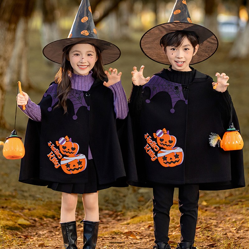 万圣节儿童服装女巫师披风斗篷女童南瓜男孩cos吸血鬼魔法师搞怪