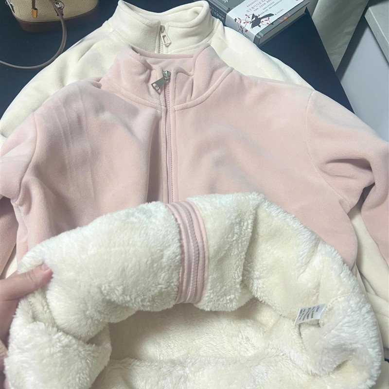 摇粒绒外套女秋冬季加绒加厚2025新款棉服校服内搭神器卫衣巨好看
