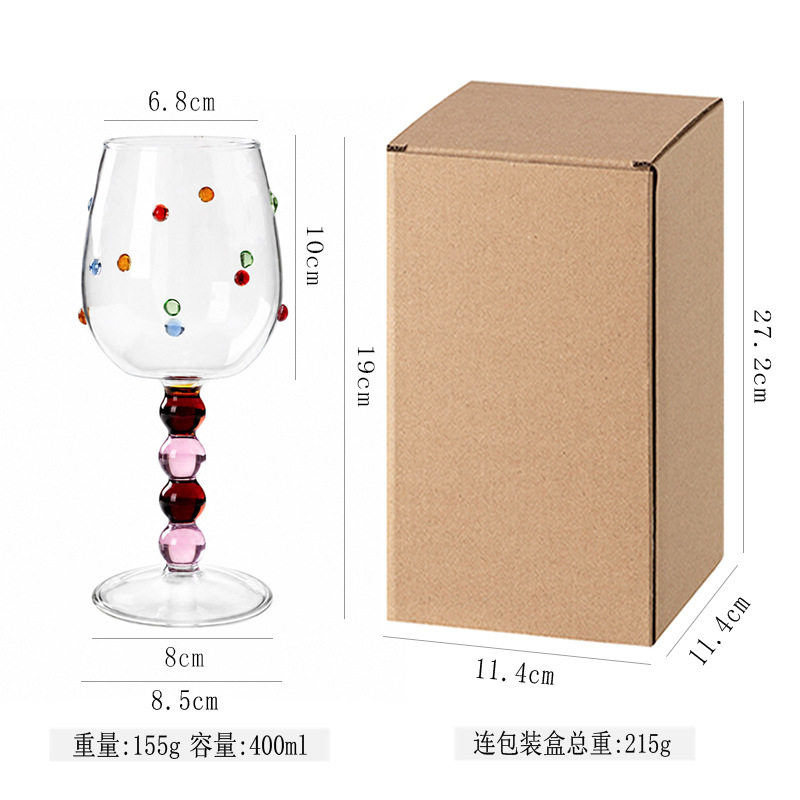 高颜值彩色串珠艺术高脚酒杯创意波点耐高温香槟杯果汁杯