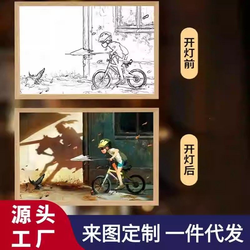 抖音同款以梦为马灯光画少年英雄发光画ins装饰摆件ins床头小夜灯