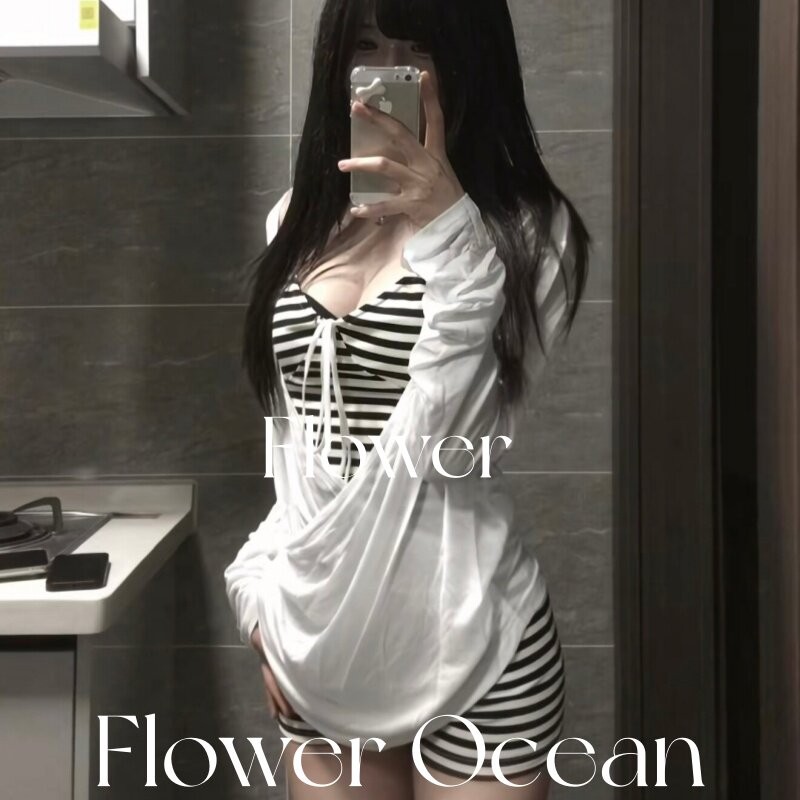 【中古叙事】氛围感韩系条纹罩衫三件套bikini沙滩度假风分体泳衣