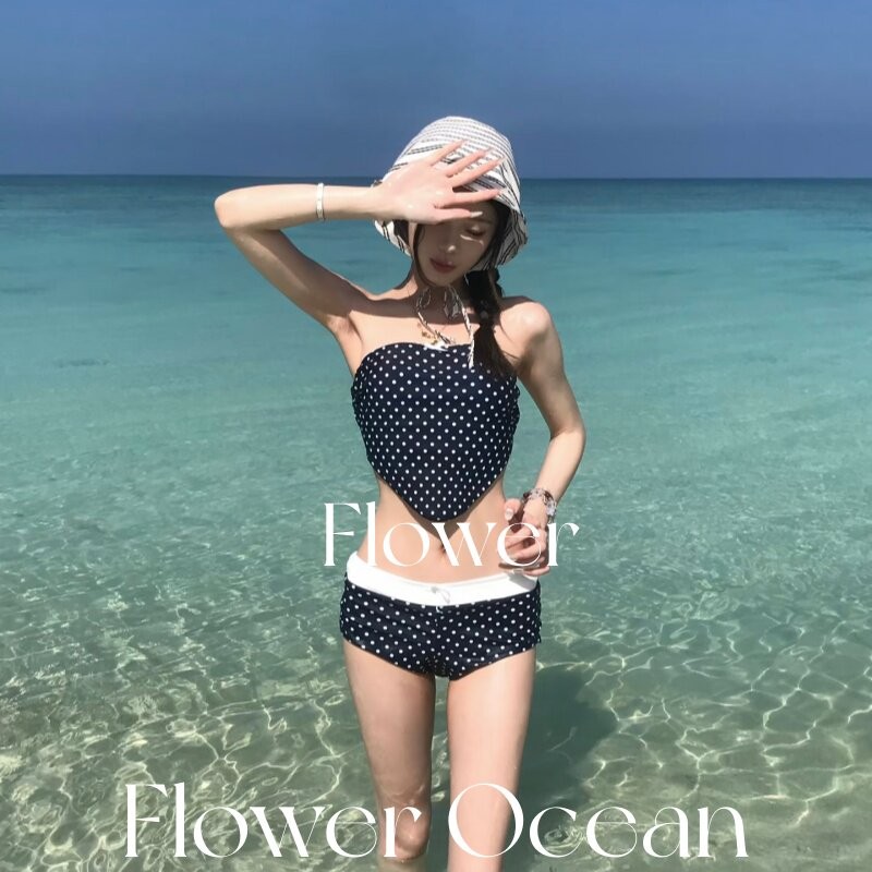 【啵啵】韩系波点抹胸分体显瘦bikini温泉海边度假泳衣女款高颜值