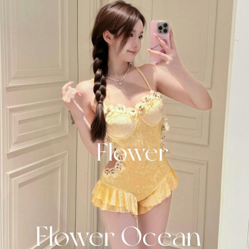 【小雏菊】甜美少女可爱连体荷叶边修身水上乐园海边度假连体泳衣