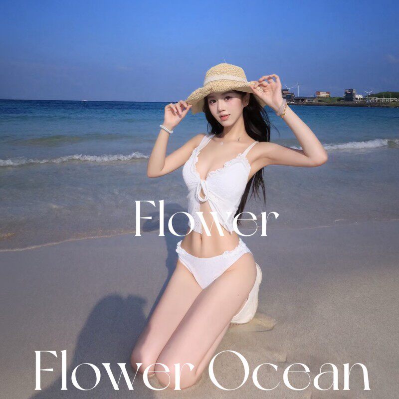 【纯白之恋】白色性感比基尼两件套分体泳衣女款泡温泉度假纯欲风