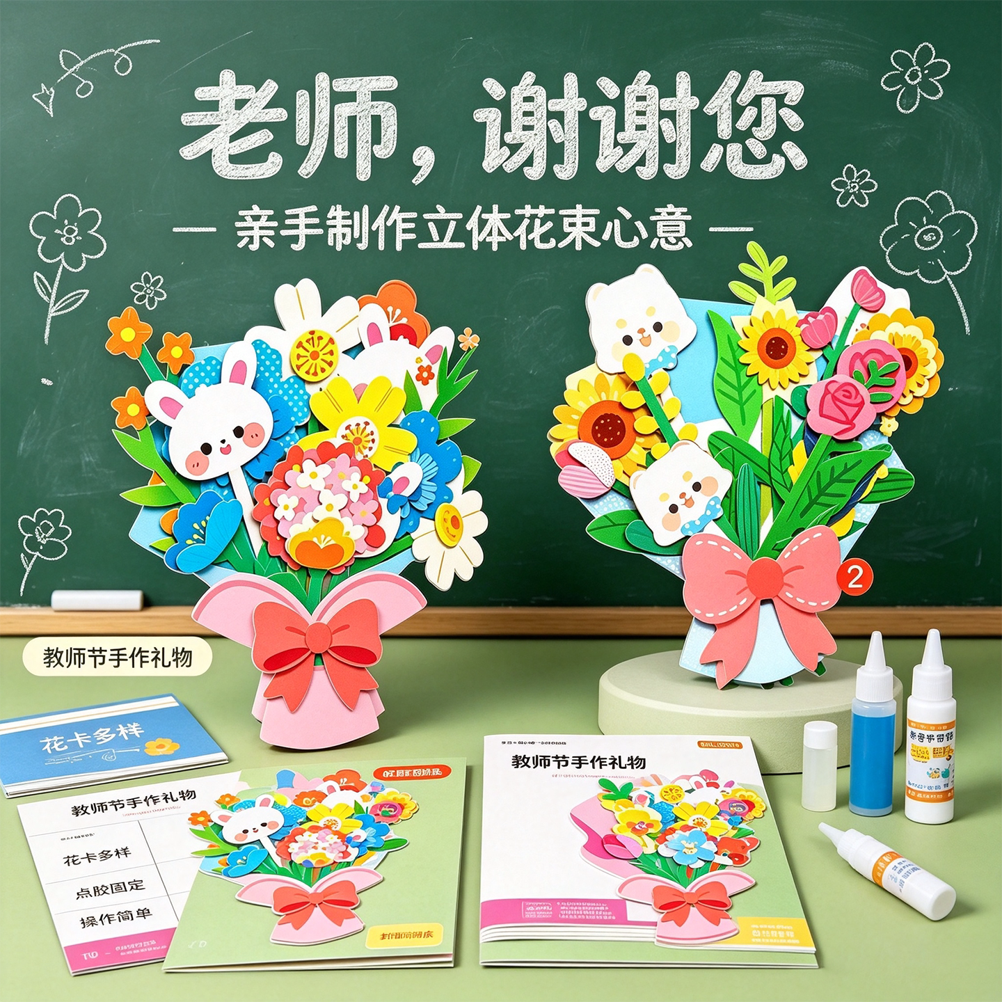 立体手工diy花束儿童幼儿园手工粘贴画送女老师教师节礼物实用