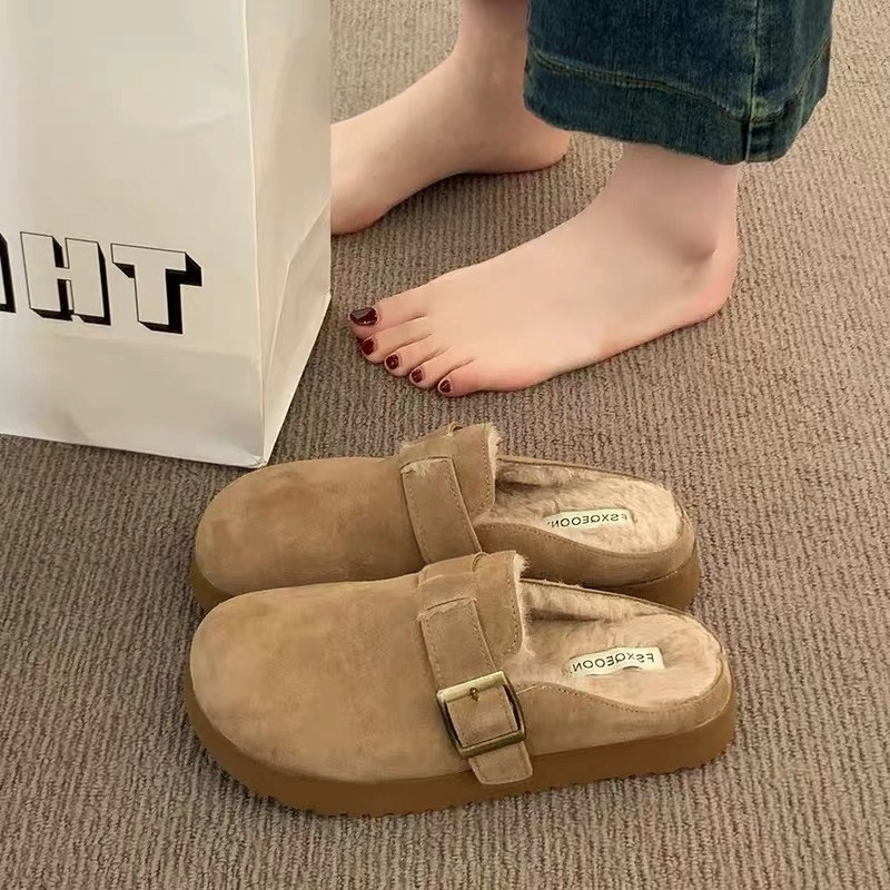 2025爆款一脚蹬懒人鞋加绒棉拖