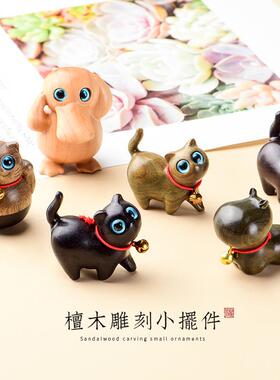 黑檀木猫咪摆件把玩铃铛可爱小猫手工迷你桌面系创意简约礼物