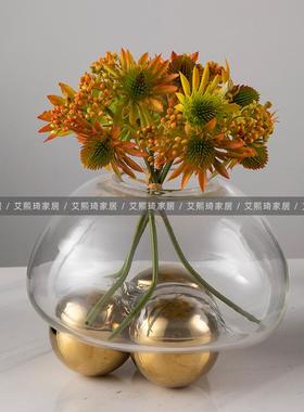 现代轻奢摆件玻璃大理石现代简约装饰酒店样板房软装花器电视柜