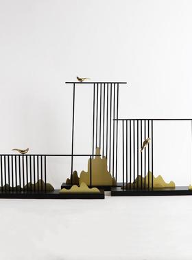 新中式创意铁艺摆件居家客厅玄关工艺品会所酒店软装室内酒柜装饰