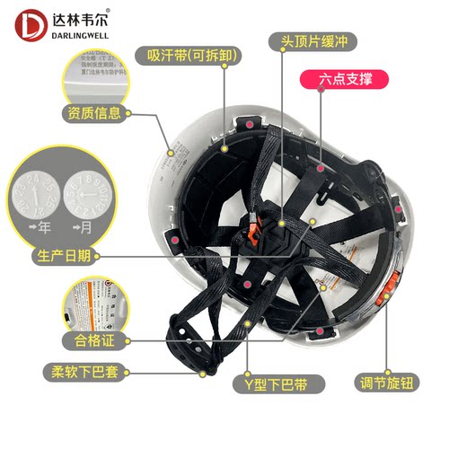 达林韦尔防砸工地安全帽带护目镜新国标建筑劳保透气救援盔印字