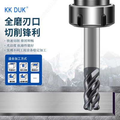 KKDUK钨钢硬质合金淬火钢高硬高精模具专用平圆牛鼻四刃立铣刀HX