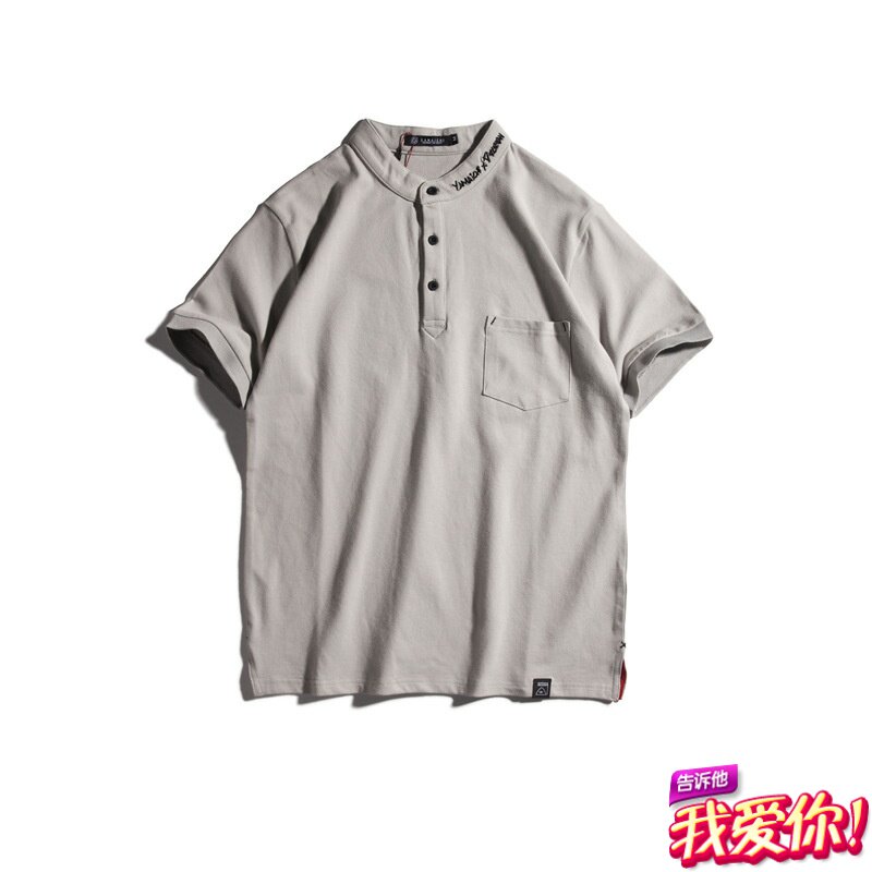 Mr.Lv POLO011夏季领口字母刺绣立领POLO衫美式休闲文艺短袖男|msdalam kategori Pakaian Lelaki, shirt Polo - dari Buy2taobao.com untuk memberikan perkhidmatan ejen Taobao profesional membeli