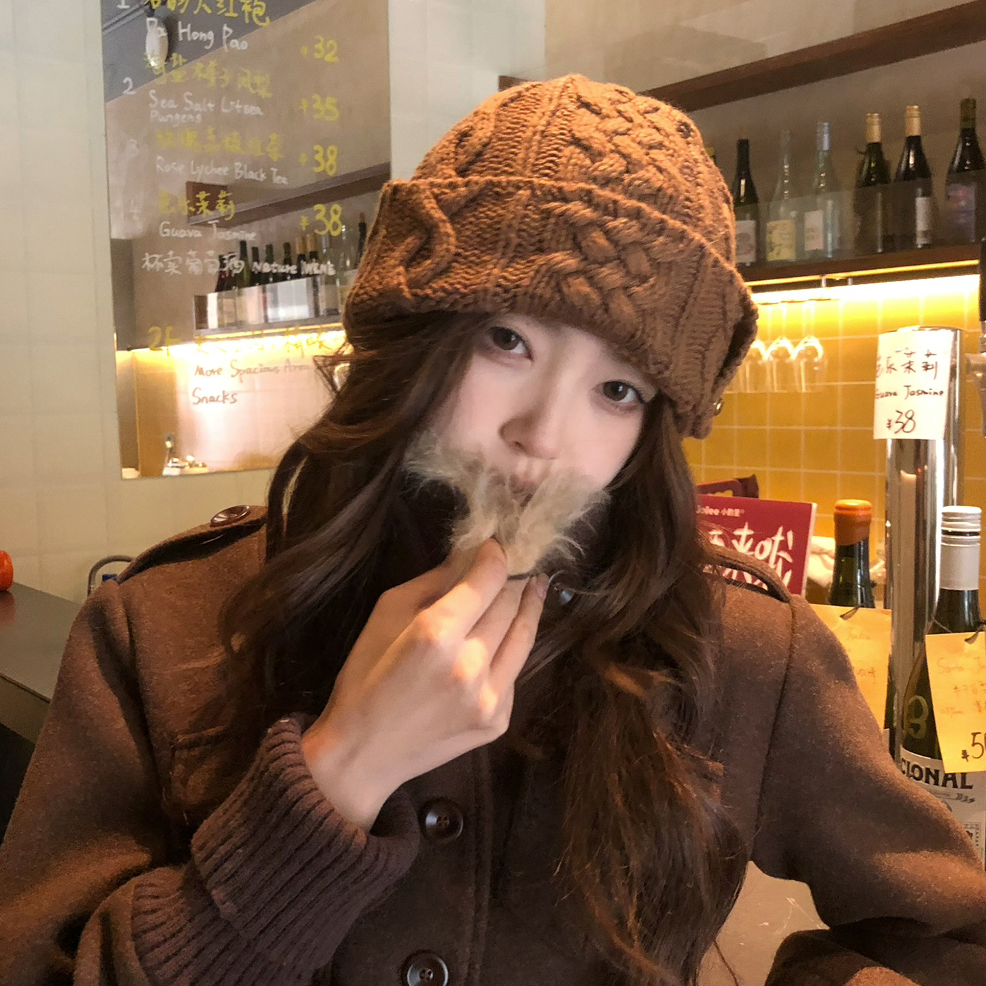 【猫仔kitte】复古美拉德针织帽子女冬季保暖时尚套头毛线帽防寒