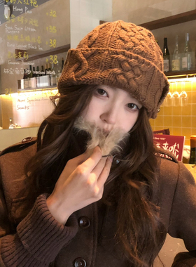 【猫仔kitte】复古美拉德针织帽子女冬季保暖时尚套头毛线帽防寒