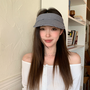 【猫仔kitten】时尚简约防晒弯檐格子遮阳帽女夏季空顶户外防晒帽