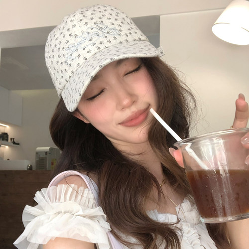 【猫仔kitten】韩版花朵印花刺绣休闲弯檐棒球帽夏季圆顶遮阳帽女
