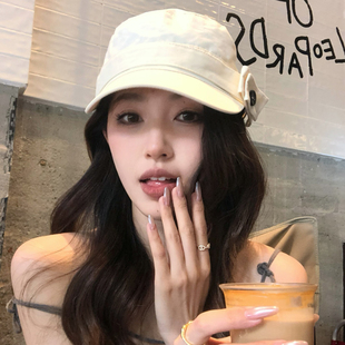 【猫仔kitten】休闲纽扣蝴蝶结平顶夏季弯檐遮阳帽子女韩版鸭舌帽