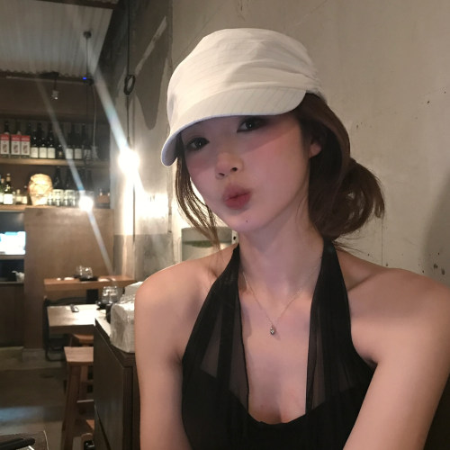 【猫仔kitten】夏日白色清爽鸭舌帽薄透气防晒帽皱褶百搭平顶帽子