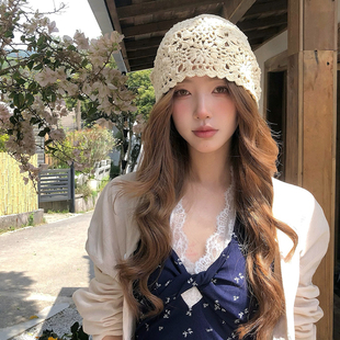 【猫仔kitten】手工编织镂空包头帽子女夏季镂空时尚复古透气帽