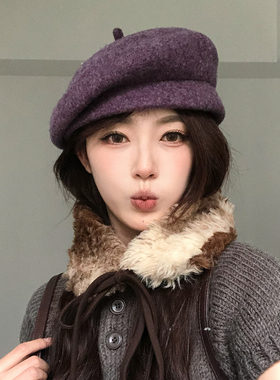【猫仔kitten】休闲复古羊毛贝雷帽秋冬韩版时尚保暖百搭帽子女