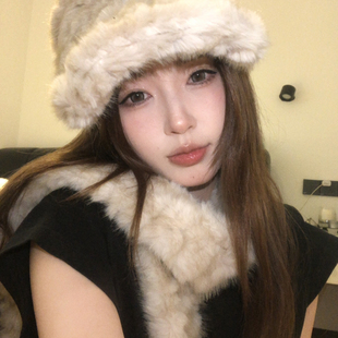 【猫仔kitten】anglebaby同款毛茸茸帽子围脖平顶鸭舌帽毛毛围巾