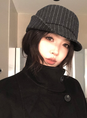 【猫仔kitten】复古时尚弯檐条纹报童帽潮流高颜值帽子优雅贝雷帽