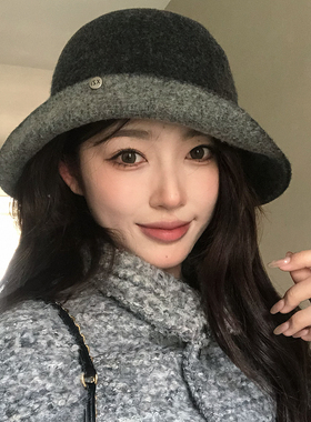 【猫仔kitten】复古秋冬羊毛韩版渔夫帽女显脸小礼帽毛毡帽撞色边