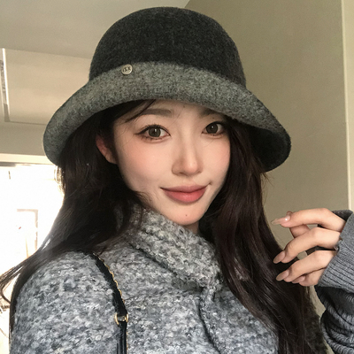 【猫仔kitten】复古秋冬羊毛韩版渔夫帽女显脸小礼帽毛毡帽撞色边