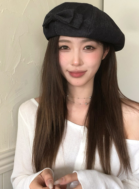 【猫仔kitten】时尚潮流蝴蝶结圆顶无檐贝雷帽女日常帽子八角帽