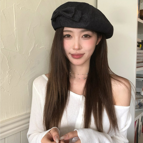【猫仔kitten】时尚潮流蝴蝶结圆顶无檐贝雷帽女日常帽子八角帽