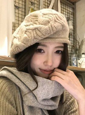 【猫仔kitten】手工钩花立体花纹复古针织包头帽显脸小冬季毛线帽