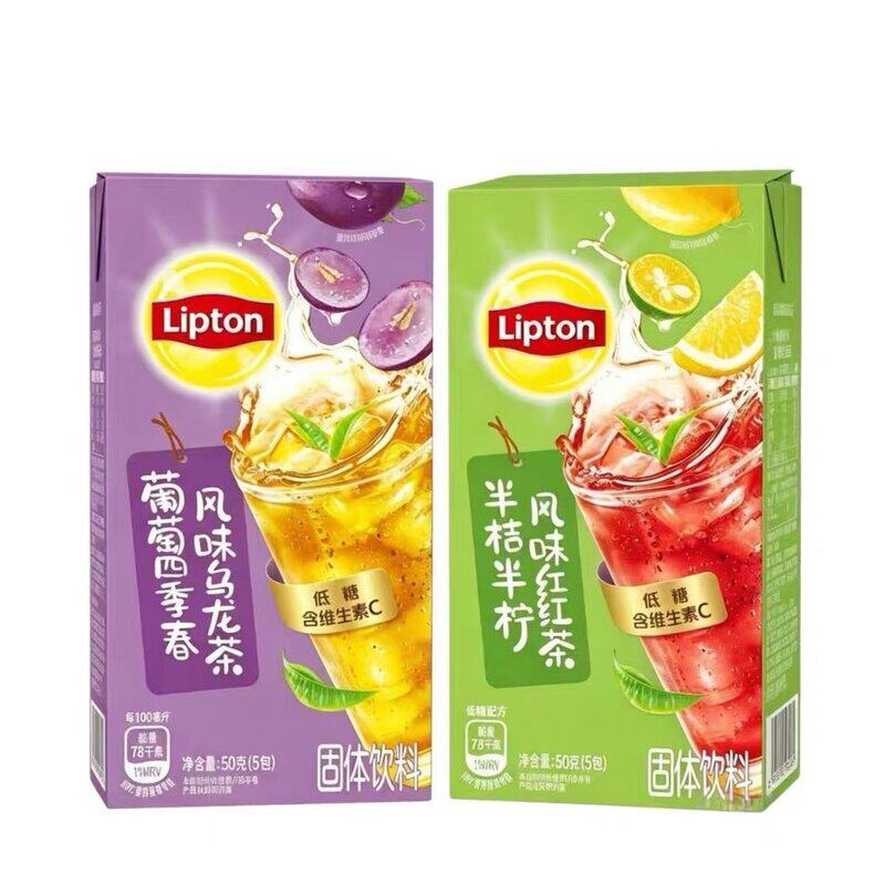 立顿半桔半柠茶风味红茶葡萄四季春风味乌龙茶50g*6盒