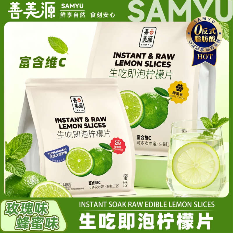 生吃即泡柠檬片蜂蜜柠檬片添加刺梨汁云南香水柠檬去籽开袋即食
