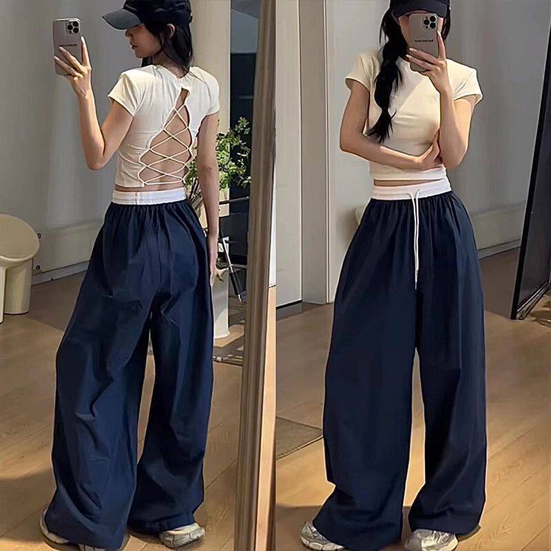 美式速干运动裤女春夏薄款垂感高腰宽松弯刀凉凉裤长裤女装休闲