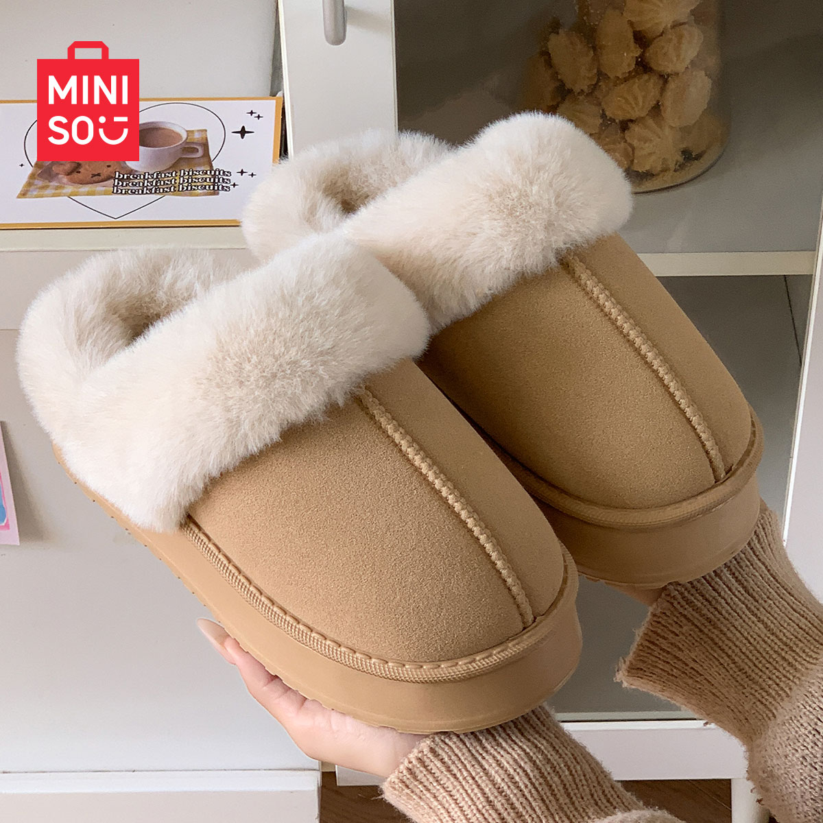 名创优品时尚包头棉拖女冬季加绒2025新款居家室内外防滑毛拖鞋