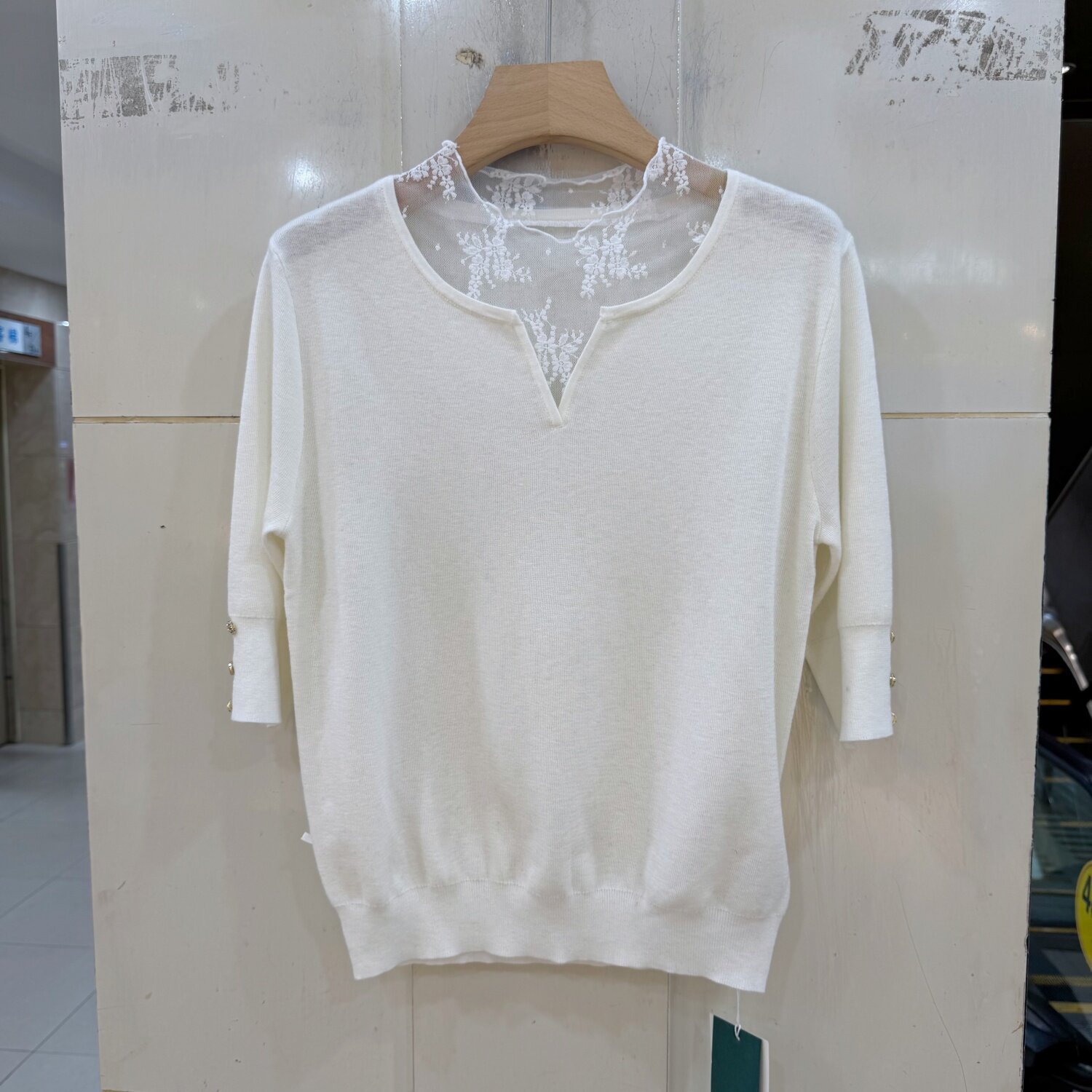 257-26513 欧货女装2026秋季款韩版蕾丝拼接圆领修身高级感针织衫
