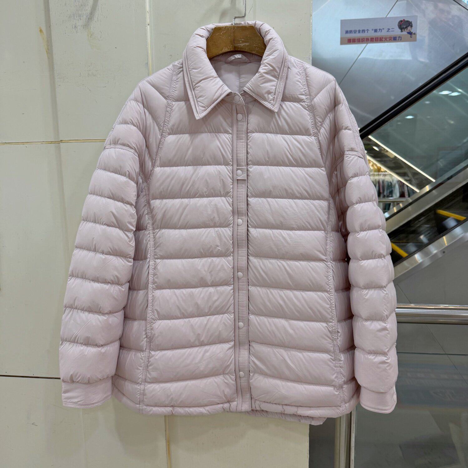 Y6821欧货单排扣翻领轻薄羽绒服女中长款90鸭绒百搭宽松保暖外套