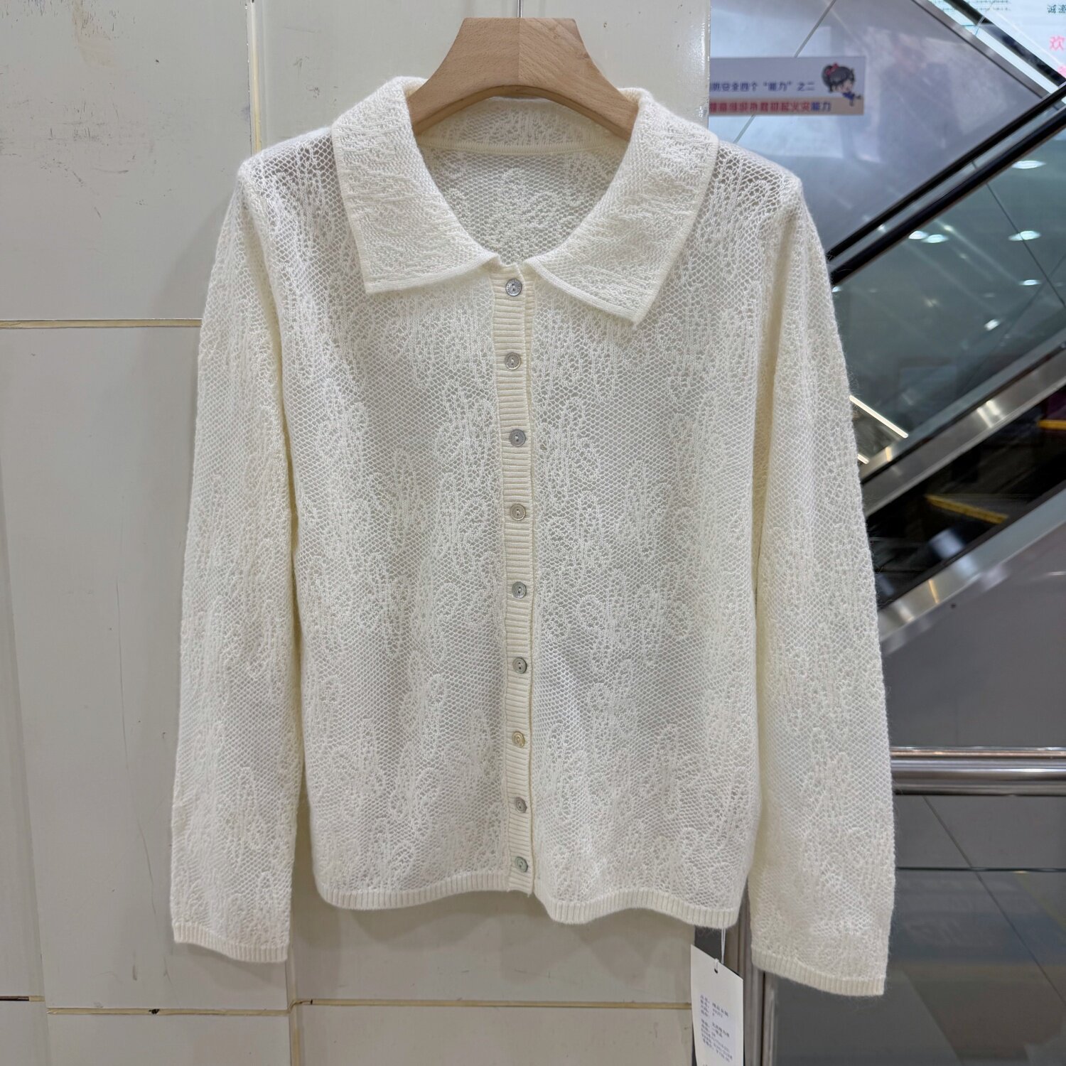 69202 欧货重工蕾丝钩花翻领单排扣百搭显瘦减龄针织开衫毛衣26秋