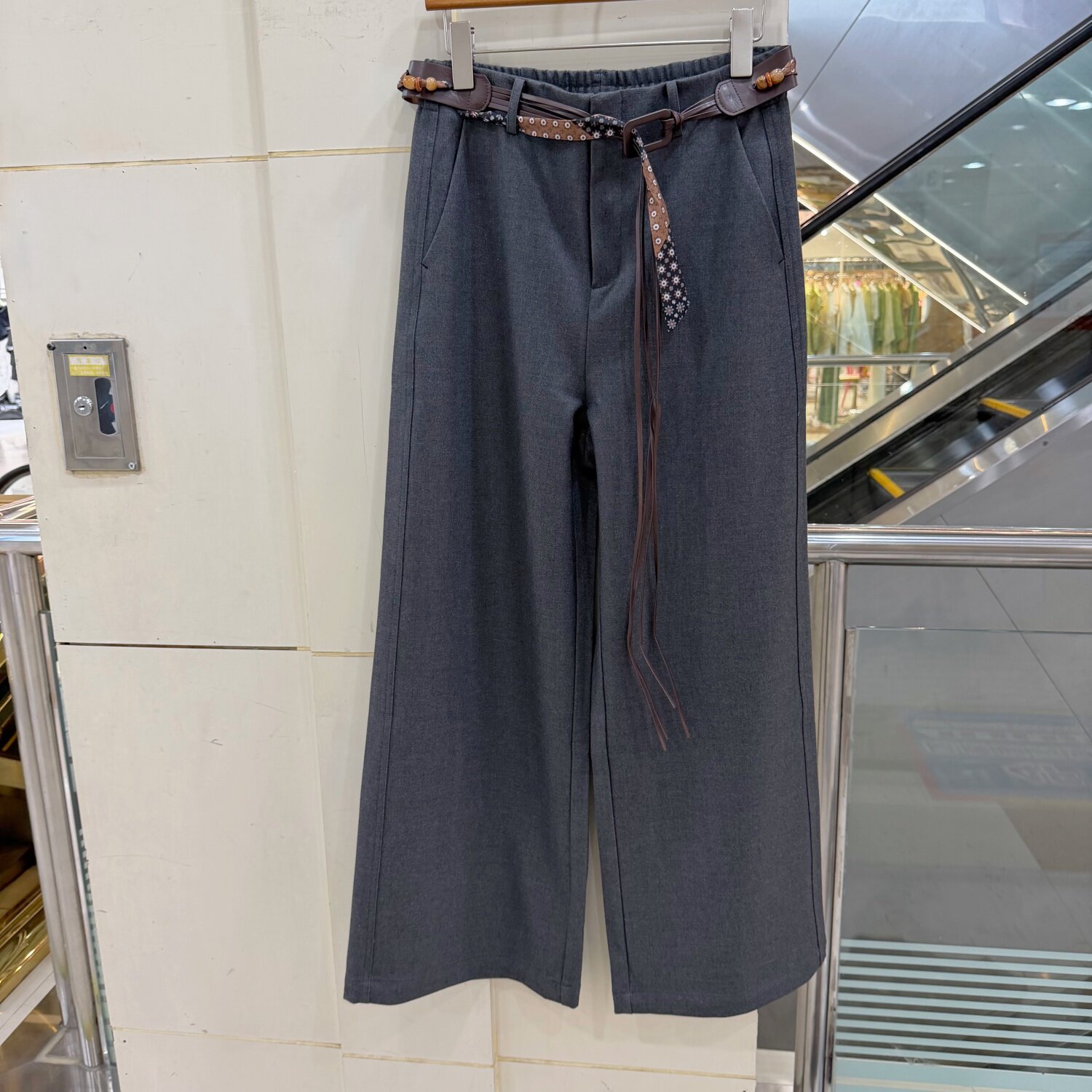 388-68055欧货高腰阔腿裤女流苏腰带装饰休闲裤时尚直筒长裤26秋