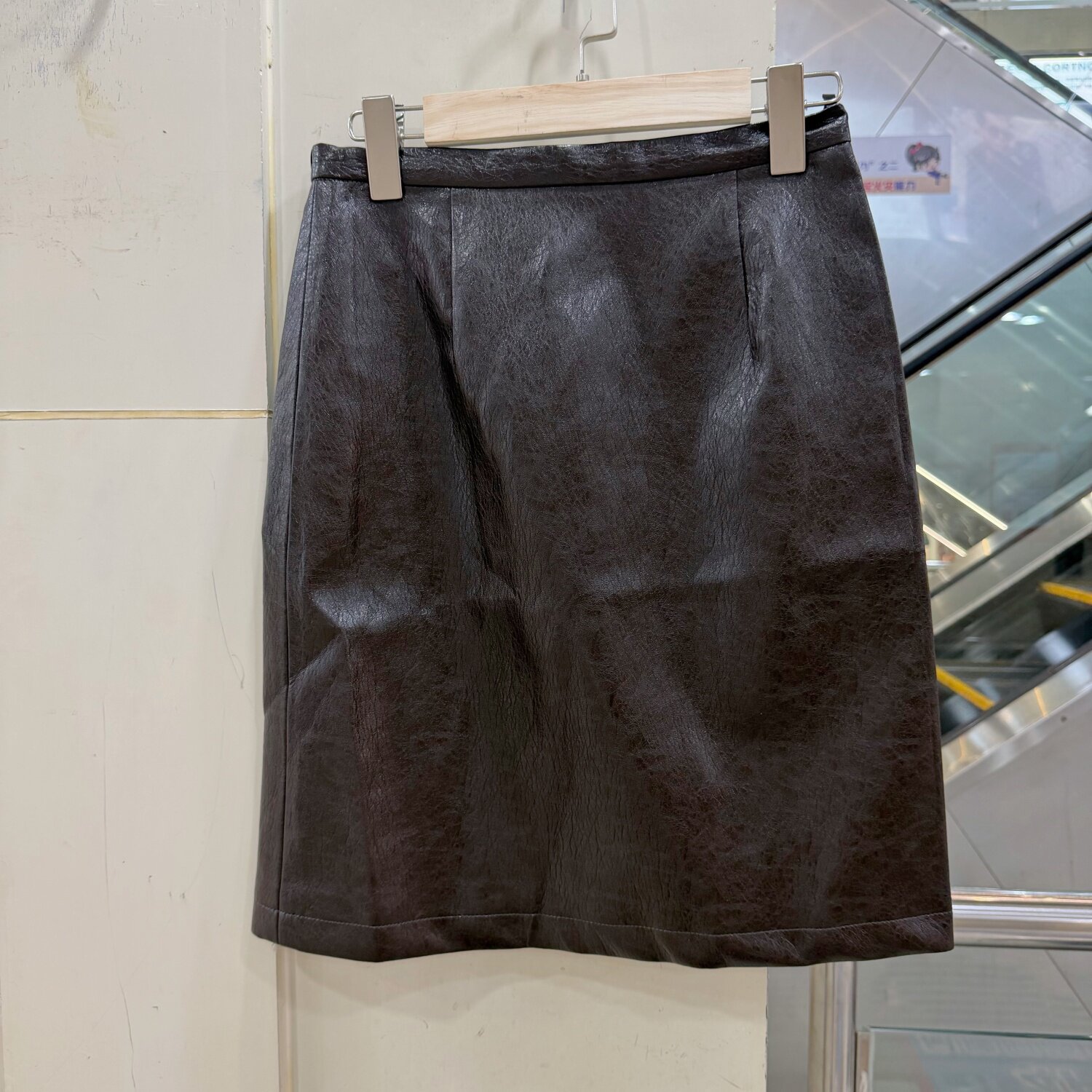 韩伊雪6850时尚高腰PU皮半身裙女中长款A字裙通勤包臀裙开叉中裙