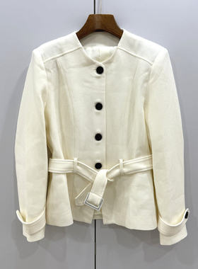 MX26325欧洲站2026春时尚圆领单排扣腰带收腰显瘦百搭醋酸短外套