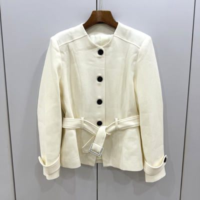 MX26325欧洲站2026春时尚圆领单排扣腰带收腰显瘦百搭醋酸短外套