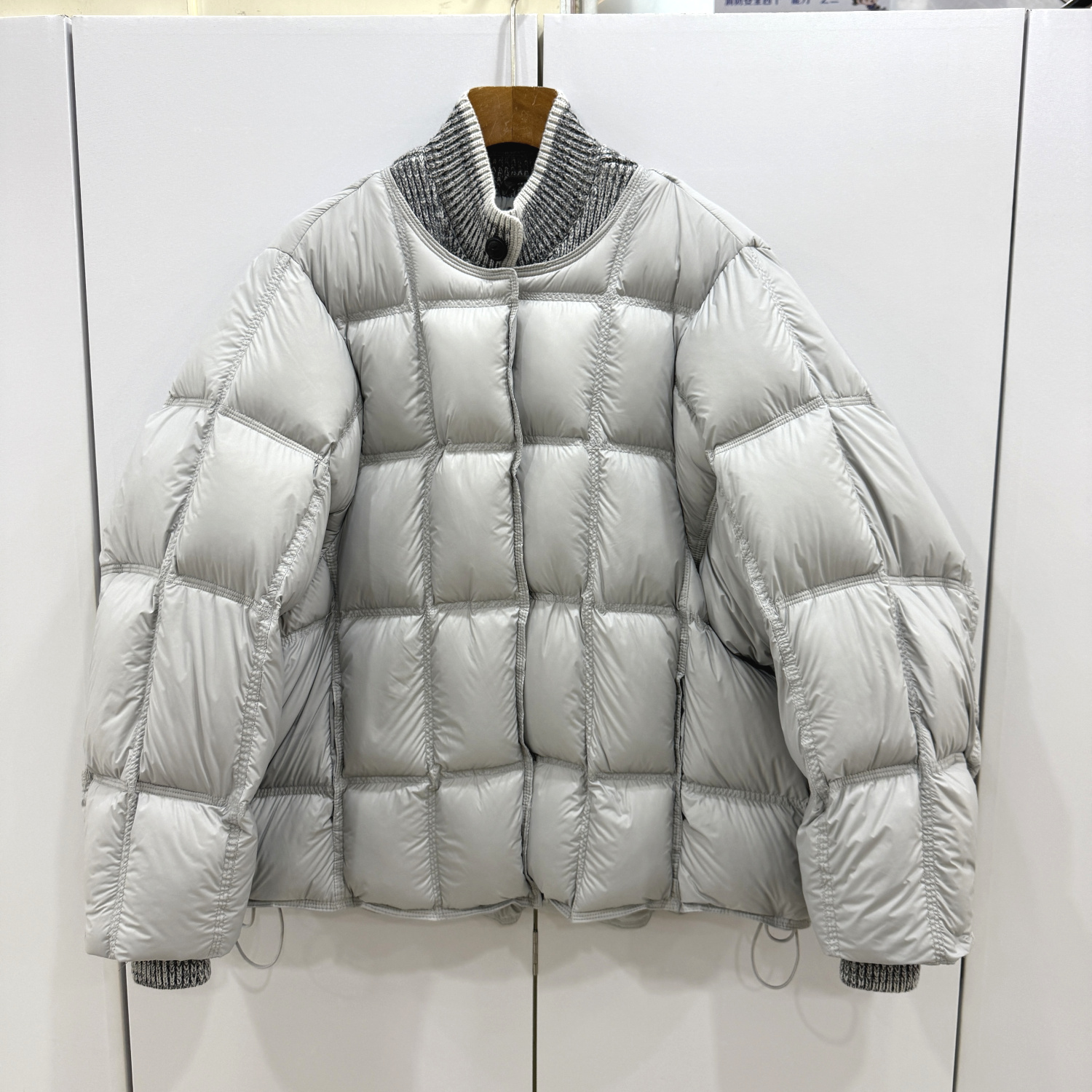 68008欧洲站25冬针织拼接立领单排扣泡泡袖泡芙时尚假两件羽绒服