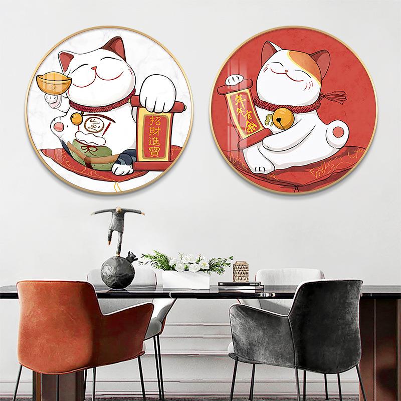 新款直销创意猫咪圆形玄关装饰画餐厅饭厅个性组合挂画客厅背景墙图片
