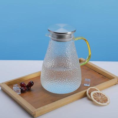 耐高温锤纹冷水壶透明玻璃套装凉白开水杯大容量带把手防爆水壶