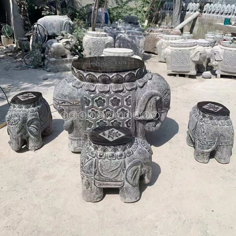 石雕象墩坐凳大理石石桌石凳中式庭院复古工艺石桌厂家