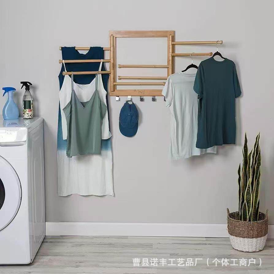 木质晾衣架墙面简约壁挂式旋转晾衣架浴室毛巾衣服多层置物架