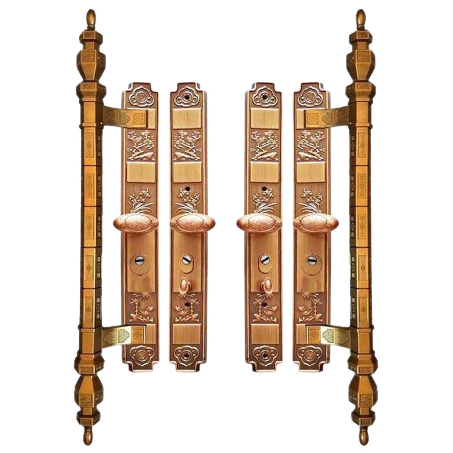 豪华别墅大门锁双开门对开门防盗门把手大门拉手通用型红古铁拉手